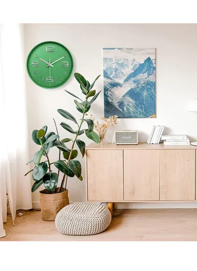 30cm Modern Minimalist Battery-Operated Wall Clock Stylish Design with Durable Plastic Frame 8012Y - Green