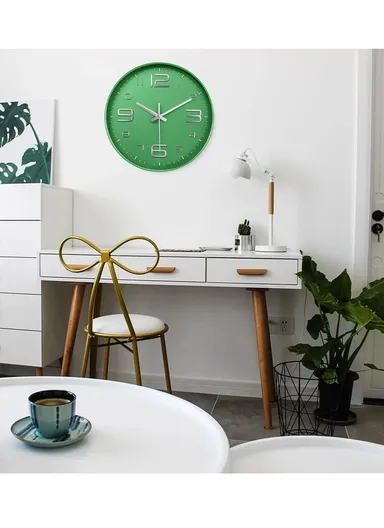 30cm Modern Minimalist Battery-Operated Wall Clock Stylish Design with Durable Plastic Frame 8012Y - Green