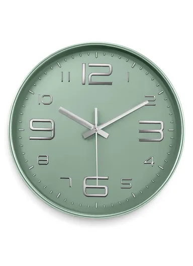 30cm Modern Minimalist Battery-Operated Wall Clock Stylish Design with Durable Plastic Frame 8012Y - Green &amp; Silver