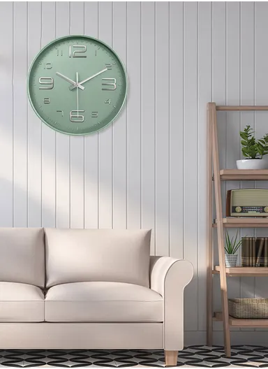 30cm Modern Minimalist Battery-Operated Wall Clock Stylish Design with Durable Plastic Frame 8012Y - Green &amp; Silver