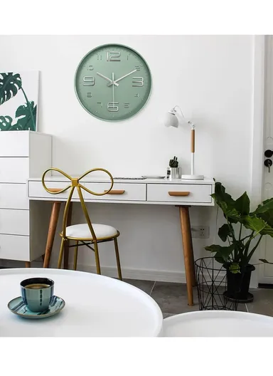 30cm Modern Minimalist Battery-Operated Wall Clock Stylish Design with Durable Plastic Frame 8012Y - Green &amp; Silver