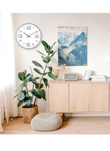 30cm Modern Minimalist Battery-Operated Wall Clock Stylish Design with Durable Plastic Frame 8012Y - White