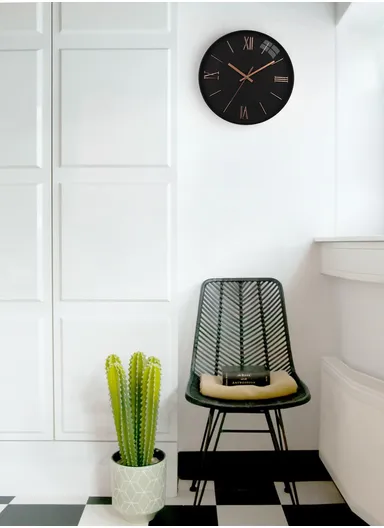 30cm Modern &amp; Stylish Wall Clock Elegant Plastic Frame, Battery Operated, Ideal for Home &amp; Office Decor 8022M - Black