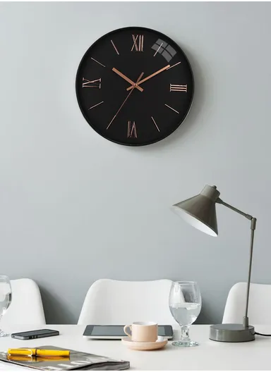 30cm Modern &amp; Stylish Wall Clock Elegant Plastic Frame, Battery Operated, Ideal for Home &amp; Office Decor 8022M - Black