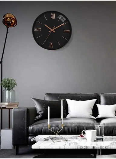 30cm Modern &amp; Stylish Wall Clock Elegant Plastic Frame, Battery Operated, Ideal for Home &amp; Office Decor 8022M - Black