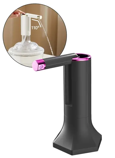 4W Portable Electric Folding Water Pump With Dual-Purpose Design, 360° Rotating Outlet &amp; Charging Cable Ideal For Home, Office &amp; Travel (D16 x H22)cm - Black