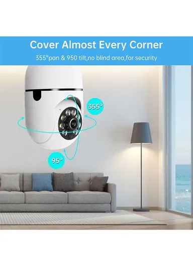 3.0MP WiFi IP PTZ Camera, E27 Camera With Color Night Vision, 2-Way Talk, Motion Tracking &amp; Picture Push (App: V380 Pro) (E27-L3)