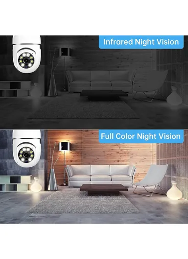 3.0MP WiFi IP PTZ Camera, E27 Camera With Color Night Vision, 2-Way Talk, Motion Tracking &amp; Picture Push (App: V380 Pro) (E27-L3)