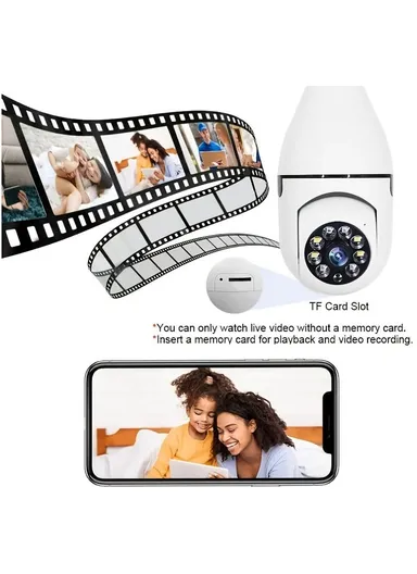 3.0MP WiFi IP PTZ Camera, E27 Camera With Color Night Vision, 2-Way Talk, Motion Tracking &amp; Picture Push (App: V380 Pro) (E27-L3)