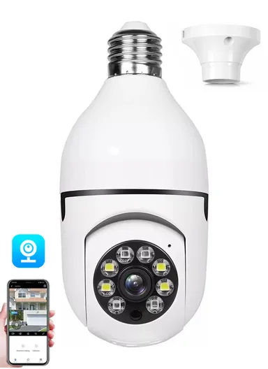 3.0MP WiFi IP PTZ Camera, E27 Camera With Color Night Vision, 2-Way Talk, Motion Tracking &amp; Picture Push (App: V380 Pro) (E27-L3)
