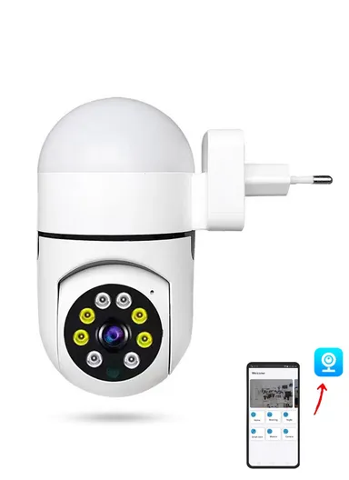 3.0MP WIFI IP PTZ Camera Color Night Vision Auto-Tracking EU Plug Direct Plug Wall Lamp Bulb Minion Camera V380 PRO (Z1-L)