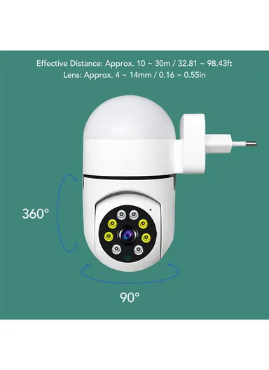 3.0MP WIFI IP PTZ Camera Color Night Vision Auto-Tracking EU Plug Direct Plug Wall Lamp Bulb Minion Camera V380 PRO (Z1-L)