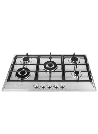 12.85Kw 5 Concealed Burner Gas Stove Stylish Stainless Steel with Powerful Burners &amp; Durable Enamel Support LGS-2854 (W86 x D51)cm