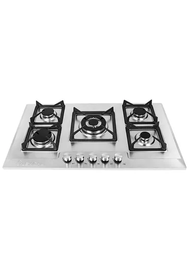 11.55Kw Stainless Steel Gas Hob Cooker With 5 Burners &amp; Cast Iron LGS-2852 (W86 x D51)cm