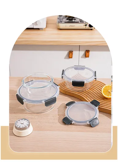 620ml Round Portable Glass Food Container with Airtight Leak Proof Lid, Heat-Resistant &amp; Dishwasher Safe Storage Container, Microwave Food Container