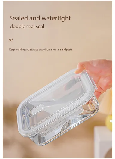 3-Pcs 410ML /680ML /1040ML Rectangle Glass Food Container Set With Air Hole AirTight Lids