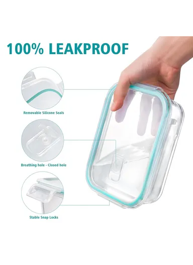 3-Pcs 410ML /680ML /1040ML Rectangle Glass Food Container Set With Air Hole AirTight Lids