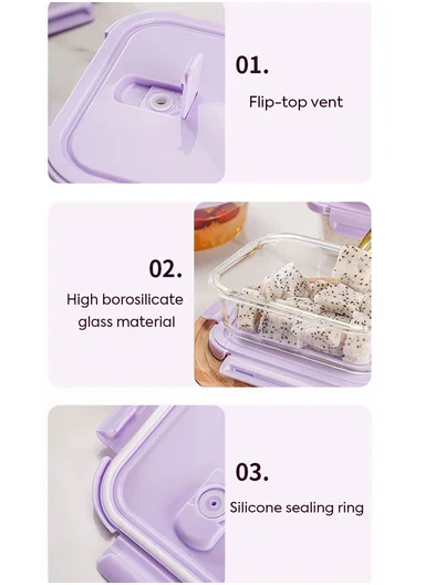 3-Pieces Heat-Resistant Round Borosilicate Glass Food Storage Containers Set - Blue