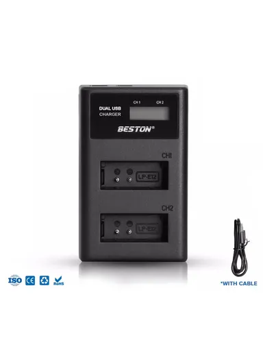 Beston 2 Slot Smart LCD Charger For Canon LP-E12