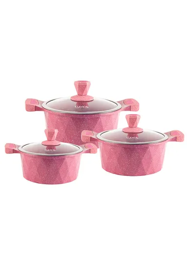 6Pcs 22/26/30cm Aluminum Pearl Marble Casserole Set LM-320602-6 - Pink 