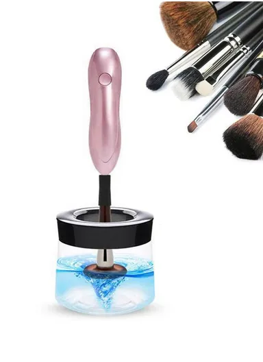 2 in 1 Rechargeable Makeup Brush Cleaner &amp; Dryer, Automatic Brush Cleaner, Cosmetic Brush Machine for All Sizes with 8 Flexible Brush Collars - Purple