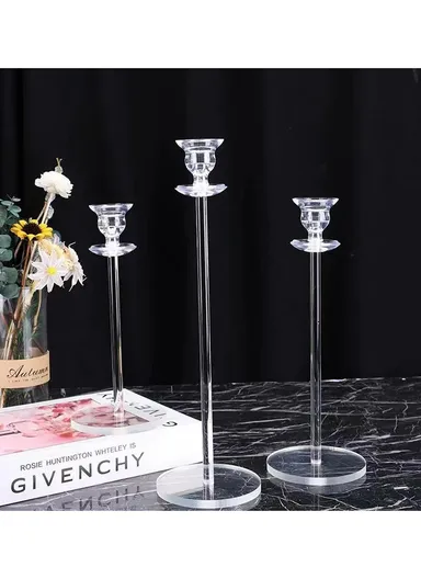 3Pcs Modern Decor Candle Holders for Taper Candles for Dining Table, Living Room &amp; Home Decor - Transparent 