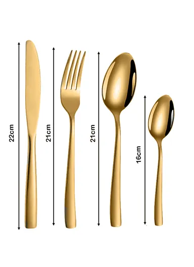 24 Pcs Cutlery Set Knives Forks Spoons For Home &amp; Restaurant - Gold