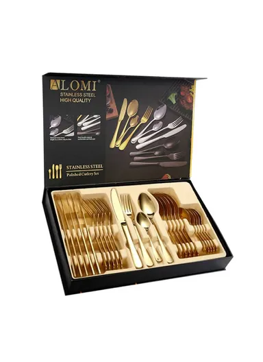 24 Pcs Cutlery Set Knives Forks Spoons For Home &amp; Restaurant - Gold