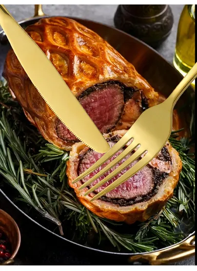 24 Pcs Cutlery Set Knives Forks Spoons For Home &amp; Restaurant - Gold