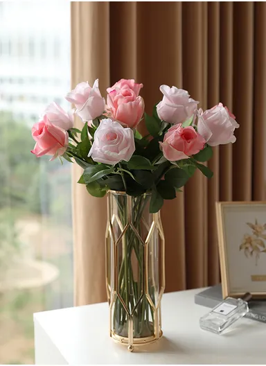 Modern decorative vases For living Room Dining Table Dried Flowers Hydroponic Vases Home Decor Ornaments Gold Metal Frame (W10 x H29)cm