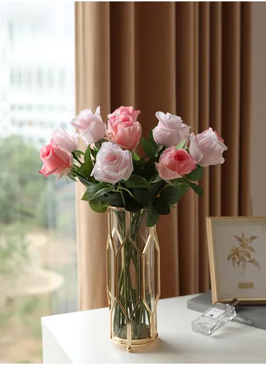 Modern decorative vases For living Room Dining Table Dried Flowers Hydroponic Vases Home Decor Ornaments Gold Metal Frame (W10 x H23)cm