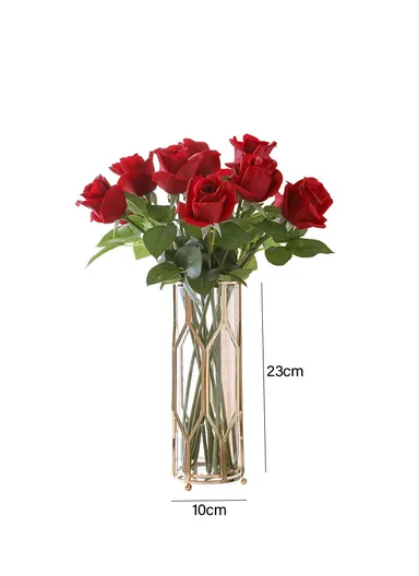 Modern decorative vases For living Room Dining Table Dried Flowers Hydroponic Vases Home Decor Ornaments Gold Metal Frame (W10 x H23)cm