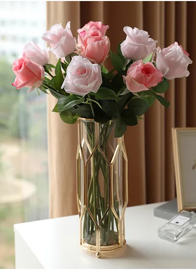 Modern decorative vases For living Room Dining Table Dried Flowers Hydroponic Vases Home Decor Ornaments Gold Metal Frame (W10 x H34)cm