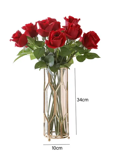 Modern decorative vases For living Room Dining Table Dried Flowers Hydroponic Vases Home Decor Ornaments Gold Metal Frame (W10 x H34)cm