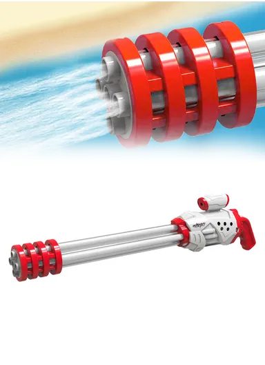 Five-Tube Plastic Water Gun Children's Toy Pull-Out Large Capacity Water Fight Artifact Beach (L52 x W8 x H15)cm - Red