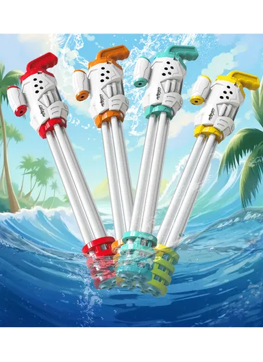 Five-Tube Plastic Water Gun Children's Toy Pull-Out Large Capacity Water Fight Artifact Beach (L52 x W8 x H15)cm - Red