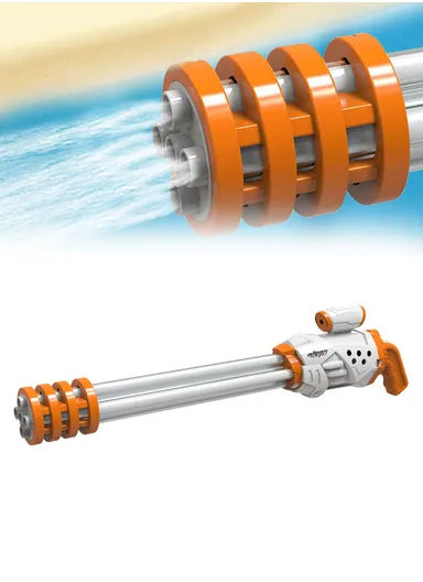 Five-Tube Plastic Water Gun Children's Toy Pull-Out Large Capacity Water Fight Artifact Beach (L52 x W8 x H15)cm - Orange