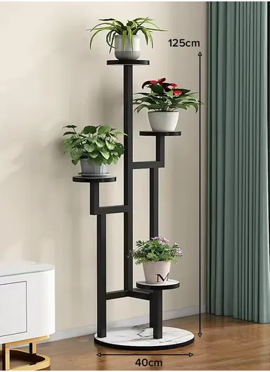 4 Shelves Flower Rack, Vertical Plant Stand for Living Room, Patio, Front Porch, or Inside Your Home Decoration (D40 x H125)cm - Black