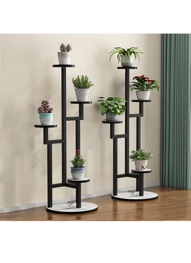 4 Shelves Flower Rack, Vertical Plant Stand for Living Room, Patio, Front Porch, or Inside Your Home Decoration (D40 x H125)cm - Black