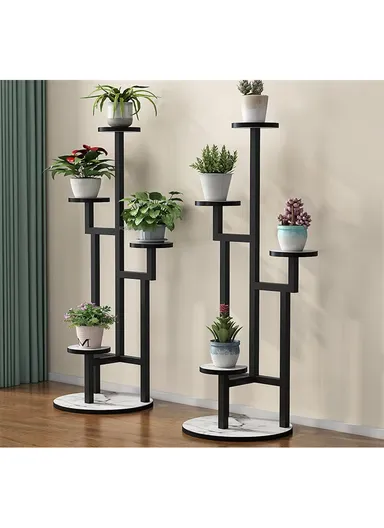4 Shelves Flower Rack, Vertical Plant Stand for Living Room, Patio, Front Porch, or Inside Your Home Decoration (D40 x H125)cm - Black