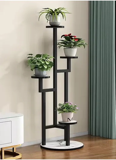 4 Shelves Flower Rack, Vertical Plant Stand for Living Room, Patio, Front Porch, or Inside Your Home Decoration (D40 x H125)cm - Black