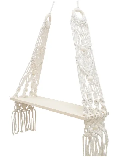 Macrame Wall Hanging Shelf, Wooden Hanging Shelf Organiser Hanger, Rope Wall Hanging Shelf, Plant Hanger, Handmade Boho Woven Home Wall Decor WCQ010