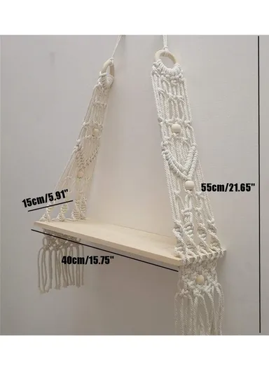 Macrame Wall Hanging Shelf, Wooden Hanging Shelf Organiser Hanger, Rope Wall Hanging Shelf, Plant Hanger, Handmade Boho Woven Home Wall Decor WCQ010