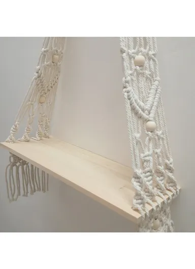 Macrame Wall Hanging Shelf, Wooden Hanging Shelf Organiser Hanger, Rope Wall Hanging Shelf, Plant Hanger, Handmade Boho Woven Home Wall Decor WCQ010
