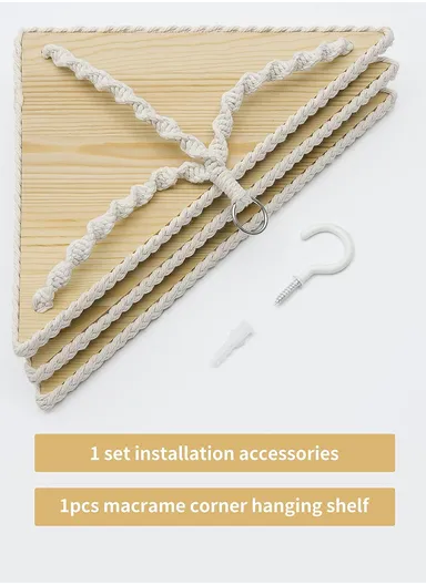 3-Layer Macrame Wall Hanging Shelf, Wooden Hanging Shelf Organiser Hanger, Rope Wall Hanging Shelf, Plant Hanger, Handmade Boho Woven Home Wall Decor MB004 (W41 x D29 x H98)cm