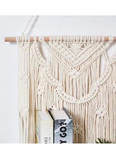 Macrame Wall Hanging Shelf, Wooden Hanging Shelf Organiser Hanger, Rope Wall Hanging Shelf, Plant Hanger, Handmade Boho Woven Home Wall Decor
