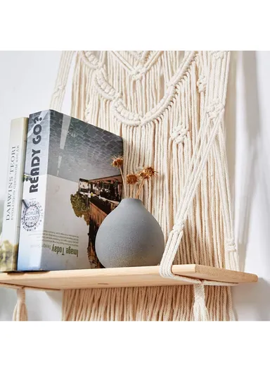 Macrame Wall Hanging Shelf, Wooden Hanging Shelf Organiser Hanger, Rope Wall Hanging Shelf, Plant Hanger, Handmade Boho Woven Home Wall Decor
