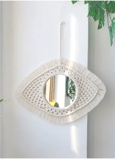 Macrame Wall Mirror, Evil Eye Wall Mounted Mirror Wall Decor Boho Wall Hanging AN017