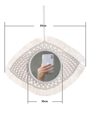 Macrame Wall Mirror, Evil Eye Wall Mounted Mirror Wall Decor Boho Wall Hanging AN017