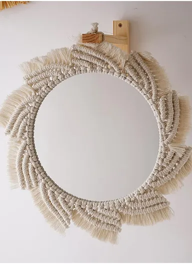 Round Wall Mirrors for Room Decor, Hand Woven Decorative Mirror, Wall Hanging Mirror AN032 (D35 x H40)cm